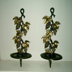 Vintage Solid Brass Wall Hanging Candle Holders Set of 2